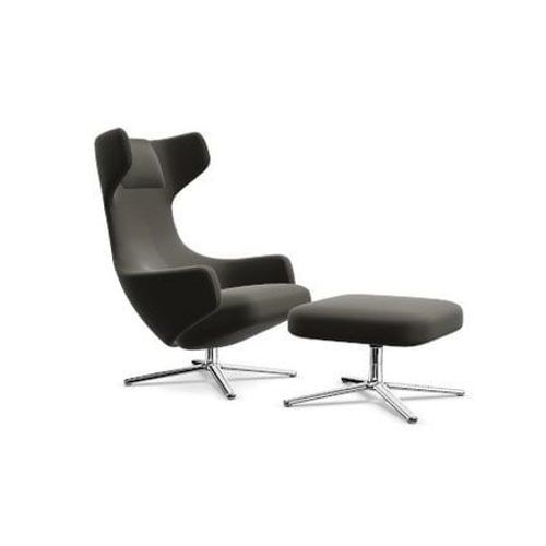 Vitra - Fauteuil Grand Repos & Ottoman Nouvelle Édition - Poli - Premium F Umbra - Hauteur Du Siège 40 Cm - Gris