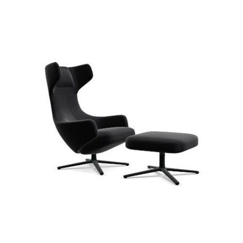 Vitra - Fauteuil Grand Repos & Ottoman Nouvelle Édition - Noir - Cuir Premium F Nero - Hauteur Du Siège 40 Cm - Noir