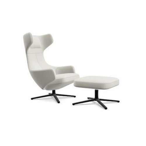 Vitra - Fauteuil Grand Repos & Ottoman Nouvelle Édition - Noir - Cuir Premium F Snow - Hauteur Du Siège 40 Cm - Blanc