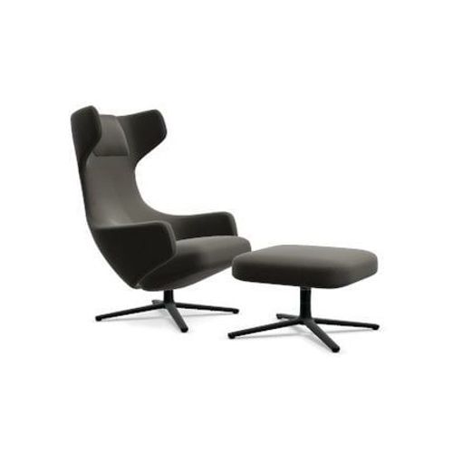 Vitra - Fauteuil Grand Repos & Ottoman Nouvelle Édition - Noir - Premium F Umbra - Hauteur Du Siège 40 Cm - Gris
