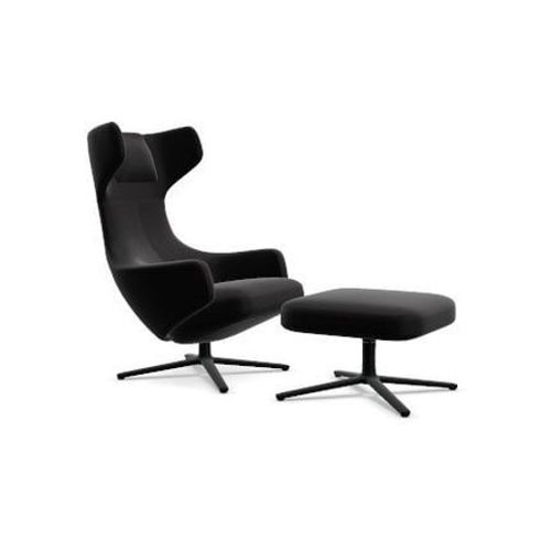 Vitra - Fauteuil Grand Repos & Ottoman Nouvelle Édition - Noir - Cuir Premium F Chocolat - Hauteur Du Siège 40 Cm - Marron