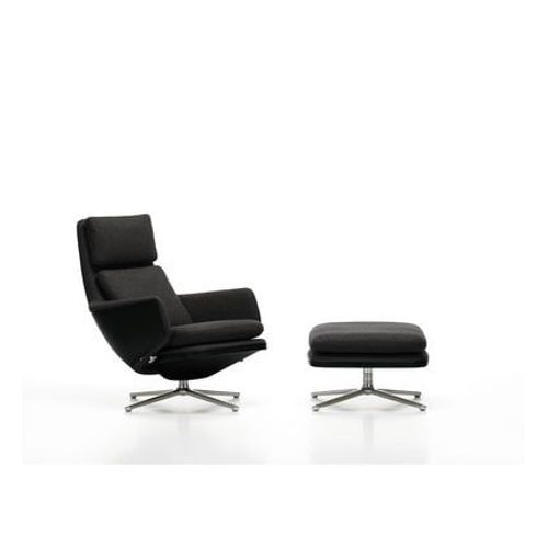 Vitra - Grand Relax Avec Ottoman - Cuir Forte Nero / Cosy Merino Noir - Aluminium Poli - Noir