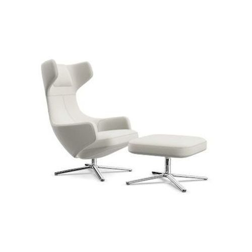 Vitra - Fauteuil Grand Repos & Ottoman Nouvelle Édition - Poli - Cuir Premium F Snow - Hauteur Du Siège 45 Cm - Blanc