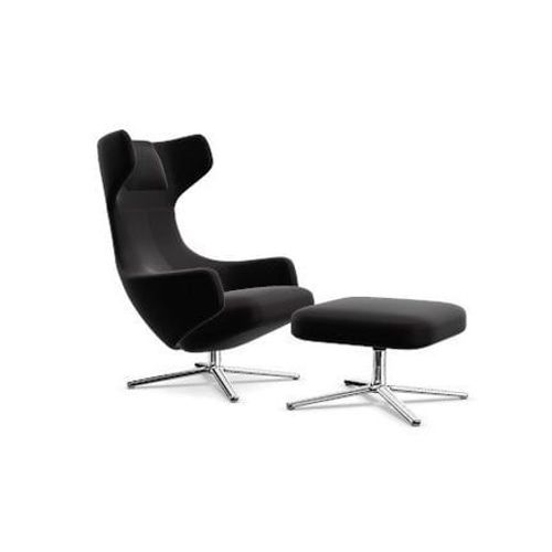 Vitra - Fauteuil Grand Repos & Ottoman Nouvelle Édition - Poli - Cuir Premium F Chocolat - Hauteur Du Siège 45 Cm - Marron