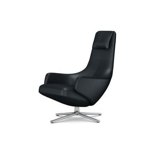 Vitra - Fauteuil Repos Nouvelle Édition - Aluminium Poli - Cuir Couture Contraste 67 Asphalte - Hauteur Du Siège 45 Cm - Gris