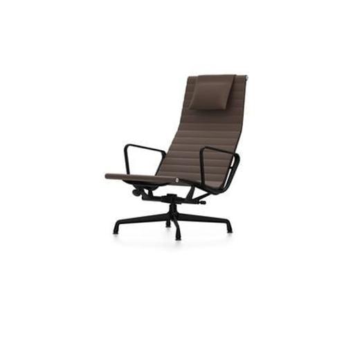 Vitra - Chaise En Aluminium - Ea 124 - Noir Profond - Cuir Chataîgne - Marron