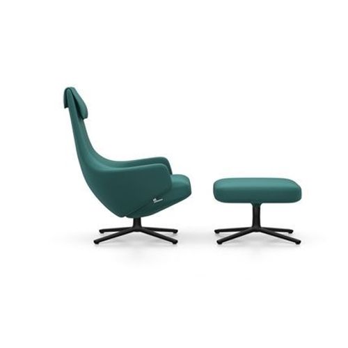 Vitra - Fauteuil Repos Nouvelle Édition & Ottoman - Noir Basique Enduit De Poudre - Cosy2 Pétrole - Hauteur Du Siège 40 Cm - Vert