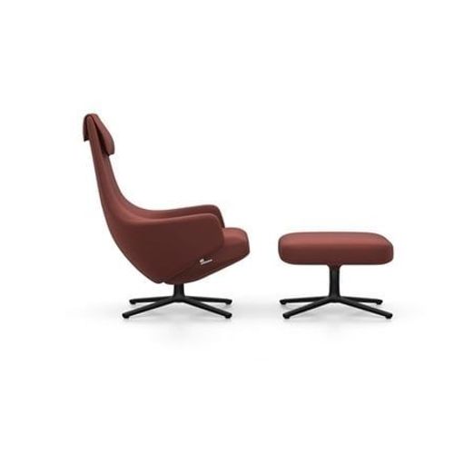 Vitra - Fauteuil Repos Nouvelle Édition & Ottoman - Cosy2 Châtaigne - Hauteur Du Siège 45 Cm - Noir Basique Enduit De Poudre - Rouge