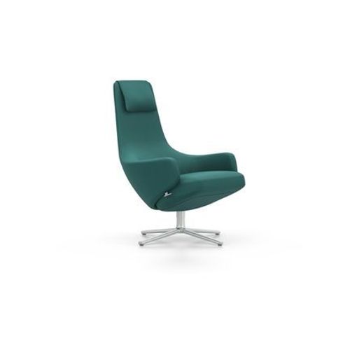 Vitra - Fauteuil Repos Nouvelle Édition & Ottoman - Aluminium Poli - Cosy2 Pétrole - Hauteur Du Siège 45 Cm - Vert