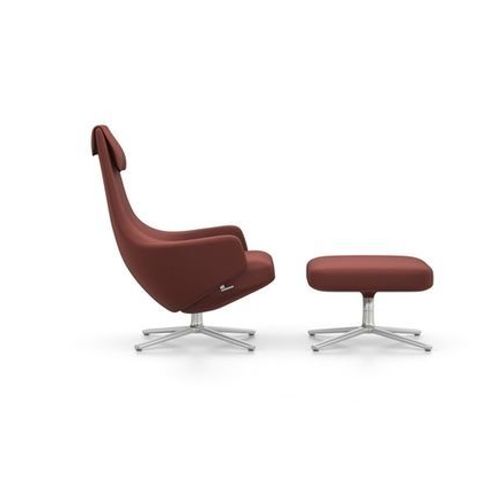 Vitra - Fauteuil Repos Nouvelle Édition & Ottoman - Cosy2 Châtaigne - Hauteur Du Siège 45 Cm - Aluminium Poli - Rouge