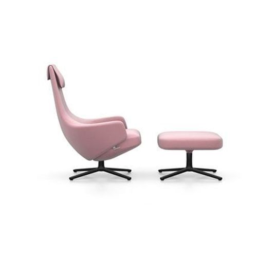 Vitra - Fauteuil Repos Nouvelle Édition & Ottoman - Noir Basique Enduit De Poudre - Cosy2 Rosé Pâle - Hauteur Du Siège 45 Cm - Rose