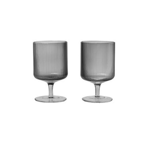 Ferm Living - Verres À Vin Ripple (Set De 2) - Gris Fumé - Gris