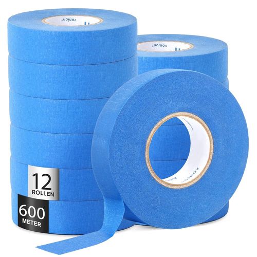 LETNERNY-Scotch Peinture Masquage 24Mmx50M, 12 Rouleaux Ruban De Masquage Peinture Bleu, Scotch Masquage Facile À Enlever, Sans Résidus, Adhérence Solide, Adapté Aux Travaux De Peinture
