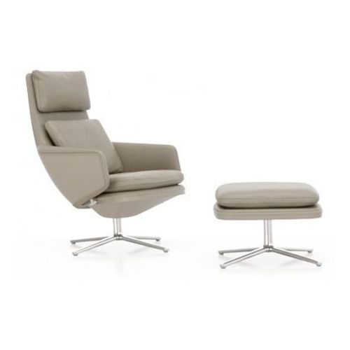 Vitra - Grand Relax Avec Ottoman - Cuir Sable - Aluminium Poli - Beige