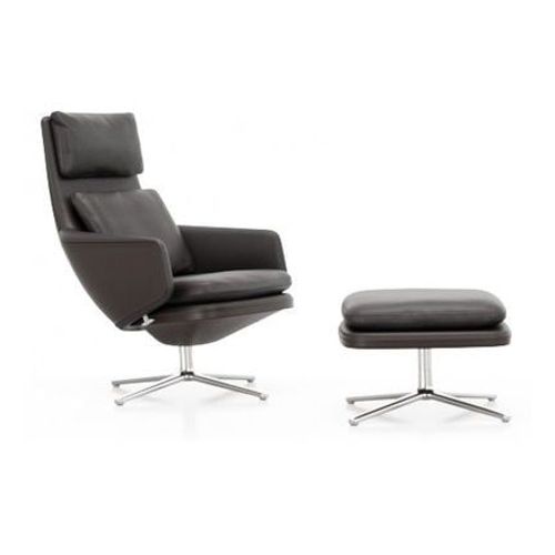 Vitra - Grand Relax Avec Ottoman - Cuir Chocolat - Aluminium Poli - Marron