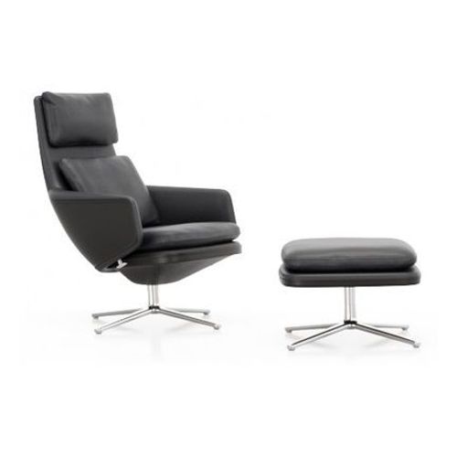 Vitra - Grand Relax Avec Ottoman - Cuir Noir - Aluminium Poli - Noir