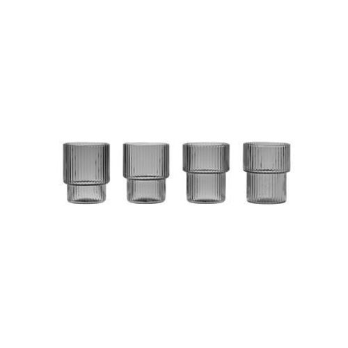 Ferm Living - Petits Verres Ripple (Set De 4) - Gris Fumé - Gris
