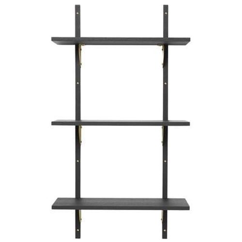 Ferm Living - Étagère Sector - Frêne Noir - Laiton - 3 Rayons - Étroit - Noir