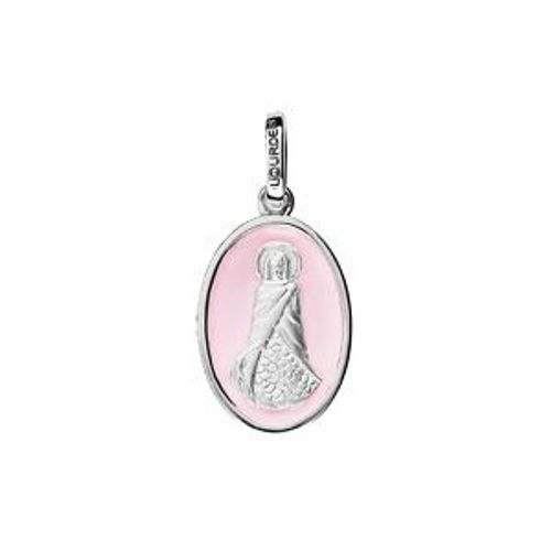 Pendentif Argent Rhodié Ovale Sainte-Sara Fond Rose Pale