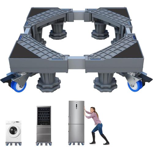 Base Réfrigérateur Réglable 41-64Cm, Meuble Machine À Laver Avec 4 Deux Roues Et 8 Pieds Soutien, Un Frein, Kit Superposition Universel Pour Électroménager Gros, Support Sèche Ling[MAC1993]