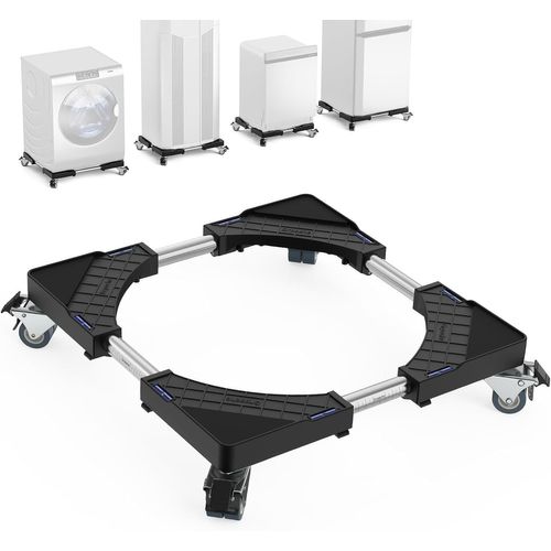 Support Machine À Laver Réglable 45.5Cm-64Cm Socle Linge Base De Sèche-Linge Avec 4 Roues, Réduction Du Bruit Antichoc Effet, Pour Électroménager, Réfrigérateur, Noir[MAC2036]