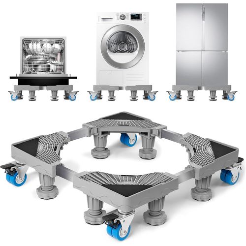 Support Machine A Laver Seche Linge 8 Pieds 4 Roulettes, Socle Machine A Laver Réglable 45-68Cm, Socle Lave Linge Absorption Des Chocs Antidérapante (Capacité Portante 500 Kg)[MAC0725]