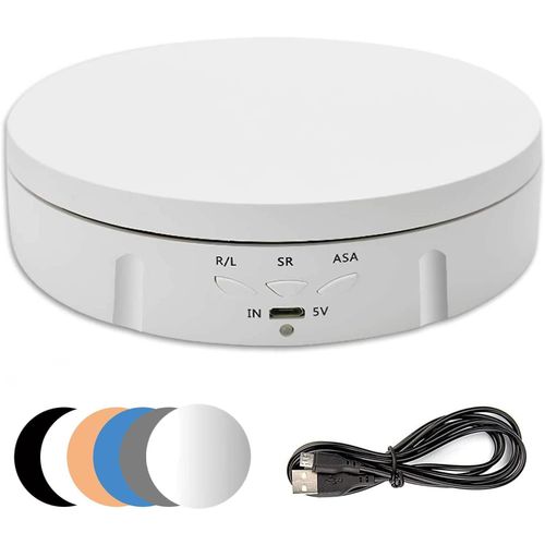 Plateau Tournant Electrique, 360° Rotatif Table Tournante Rotative Électrique Rechargeable, 3 Vitesses Et Angle Réglables, Charge 10 Kg, Diamètre 14,6 Cm, Avec 6 Fonds En Pvc[MAC1285]