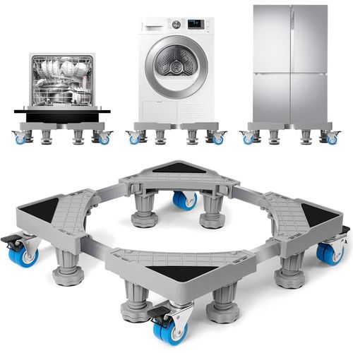 Support Machine A Laver Seche Linge 8 Pieds 4 Roulettes, Socle Machine A Laver Réglable 41-64Cm, Socle Lave Linge Absorption Des Chocs Antidérapante (Capacité Portante 300 Kg)[MAC0724]