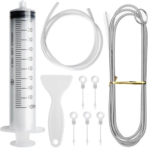 9 Kit D'outil De Nettoyage De Réfrigérateur, Brosse À Tuyau Flexible + Seringue De 100ml + Tuyau De Vidange De Réfrigérateur + Pelle De Dégivrage +5 Bouchons De Trou De Vidange De [Mac1734]