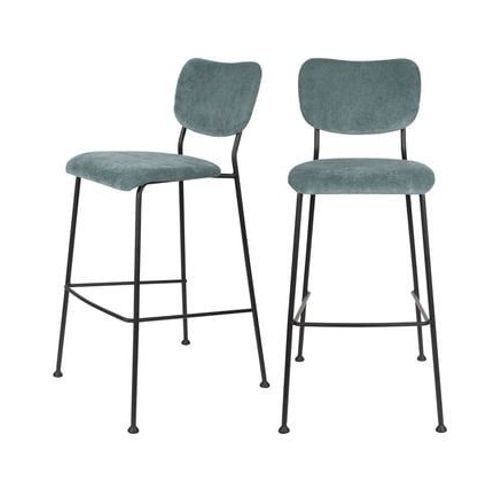 Zuiver - Benson - Lot De 2 Tabourets De Bar En Velours Cã¿Telã© 75cm  - Gris