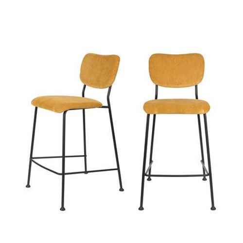 Zuiver - Benson - Lot De 2 Tabourets De Bar En Velours Cã¿Telã© 65cm  - Jaune