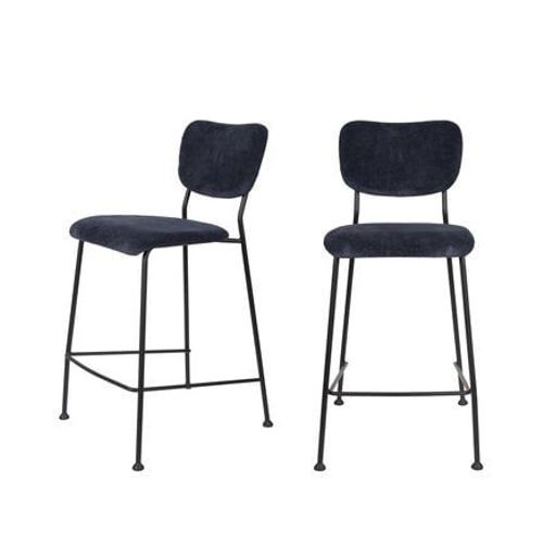Zuiver - Benson - Lot De 2 Tabourets De Bar En Velours Cã¿Telã© 65cm  - Bleu