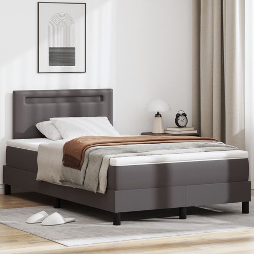 Lit Box Spring Vidaxl Avec Matelas Gris Petit Double Simili Cuir, Tête De Lit Vidaxl Design Simple Gris 100 Cm Simili Cuir