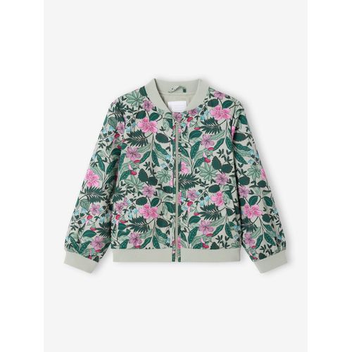 Blouson Style Bomber Motifs Fleurs Fille Vert Sauge