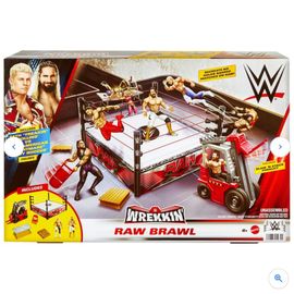 Wwe Playset Wrekkin' Raw Brawl With Cody Rhodes And Seth Rollins Action Figures