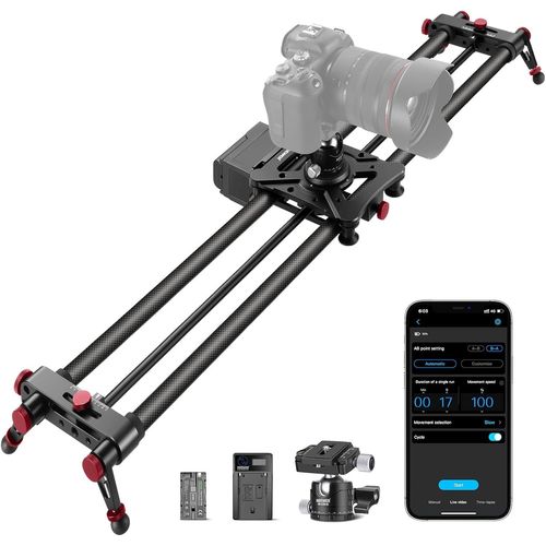 NEEWER 120cm Curseur de Caméra Motorisé,Glissière de Rail de Dolly en Fibre de Carbone de Contrôle sans Fil App,Photographie en Accéléré,et Prise de Vue Panoramique à 120°(ER1-120)