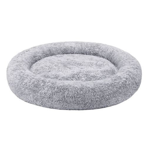 Panier Pour Chien, Lit Ronde En Forme De Beignet, Canapé, Coussin Central Amovible Et Lavable, Tissu Peluche Doux, Ø140 Cm, Gris Ombré