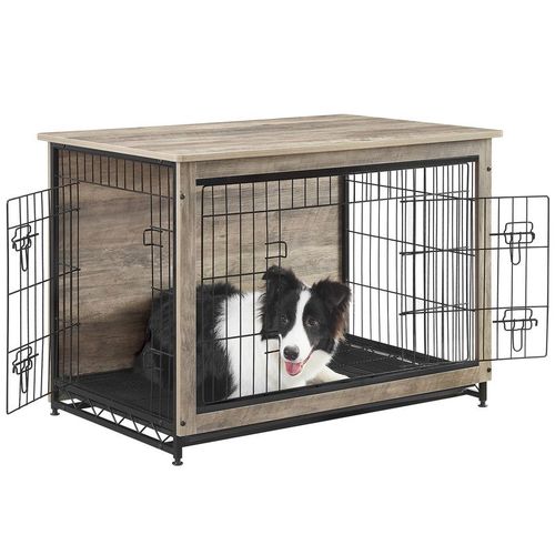 Cage Pour Chiens, Niche Moderne Pour Chiens Jusqu'à 32 Kg, Cage Pour Chiots, Plateau Amovible, Maisonnette Pour Animaux, 2 Portes, Grège