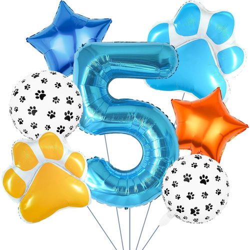 CMJAAGUR-Ballon Anniversaire 5 Ans, 7 Pièces Ballons En Aluminium, Patte De Chien Ballon Helium Anniversaire 5 Ans Pour Filles Garçons Décoration De Fête Anniversaire[M1254]