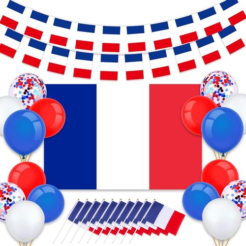 CMJAAGUR-Francais Drapeau Bannière Guirlande Ve Day 80Th Décoration 12*France Ballons 10*Petit Drapeau Décorations V Day 90X150Cm[M1700]