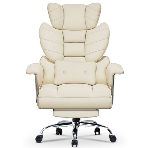 Chaise De Bureau En Cuir À Dossier, Chaise De Direction Avec Repose Pieds Et Support Lombaire, Fauteuil De Direction, Beige