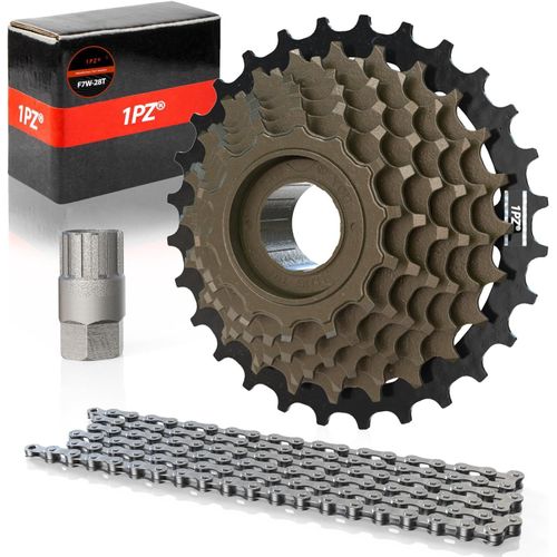 F7w-28t Tourney/Ty Mf-Tz500 7 Speed Bike Cassette Bolt On Cassette 14-28 Teeth With Cassette Repair Lock Tool And 7 Speed Bike Chain