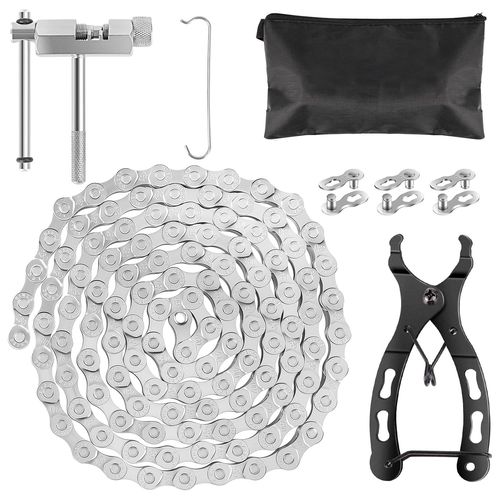 6/7/8 Chaîne De Vélo,1/2 X 3/32 Pouces 116 Maillons,Kit De Réparation De Chaine De Vélo En Acier Inoxydable Avec Casse-Chaîne,Pince À Chaîne De Vélos Et 3 Paires De Cadenas De Chaine