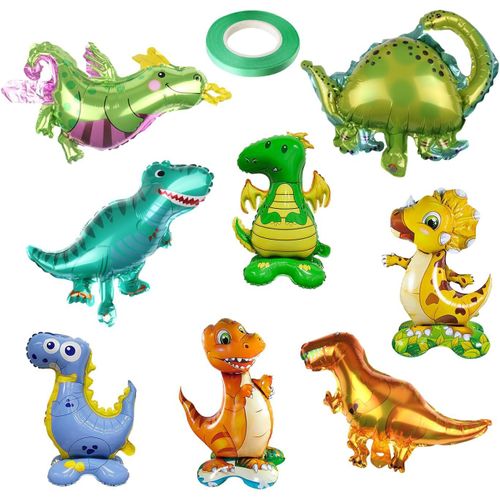 Cmjaagur-8 Pièces Ballons De Dinosaures De Dessins Animés Et 1 Rouleau De Ruban De Ballon, Ballons De Style Créatif, Décorations De Fête Pour Enfants, Jouets Gonflables Pour Enfants.[M1548]