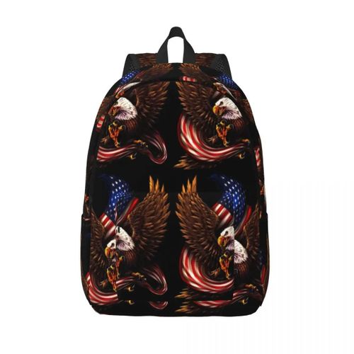 Sac à dos d'etudiant grande capacité, motif aigle à tête blanche et drapeau américain, léger et imperméable, pour filles et garcons