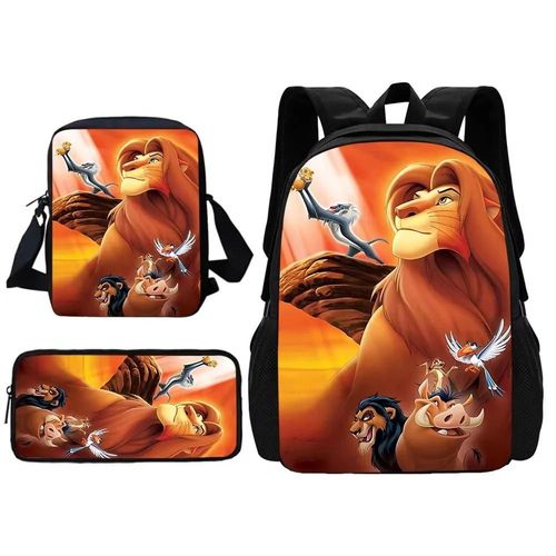 Sac à dos d'ecole pour enfant, motif dessin anime Le Roi Lion Simba, avec bandoulière, trousse à crayons, cartable pour garcons et filles, cadeau