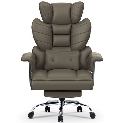 Chaise De Bureau En Cuir À Dossier, Chaise De Direction Avec Repose Pieds Et Support Lombaire, Fauteuil De Direction, Taupe