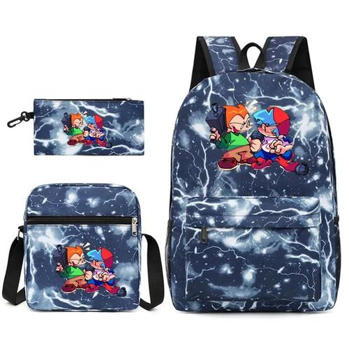 Sac à dos tendance pour ordinateur portable, sac à bandoulière incliné, trousse à crayons, lot de 3 sacs d'ecole pour élèves, imprime Funkin du vendredi soir