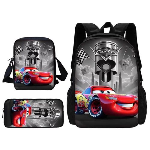 Sac d'ecole de dessin anime C-cars pour garcons et filles avec sacs à bandoulière, boîte à crayons, sac à dos de dessin anime pour enfants