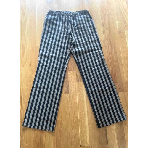 Pantalon Large Taille Haute Blue Iv Rayures Verticales Noir & Blanc Lin Mélangé 38/40
